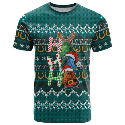 Horse Ho Ho Ho Christmas Design T-Shirt Funny Xmas Holiday Patterns Graphic Tee
