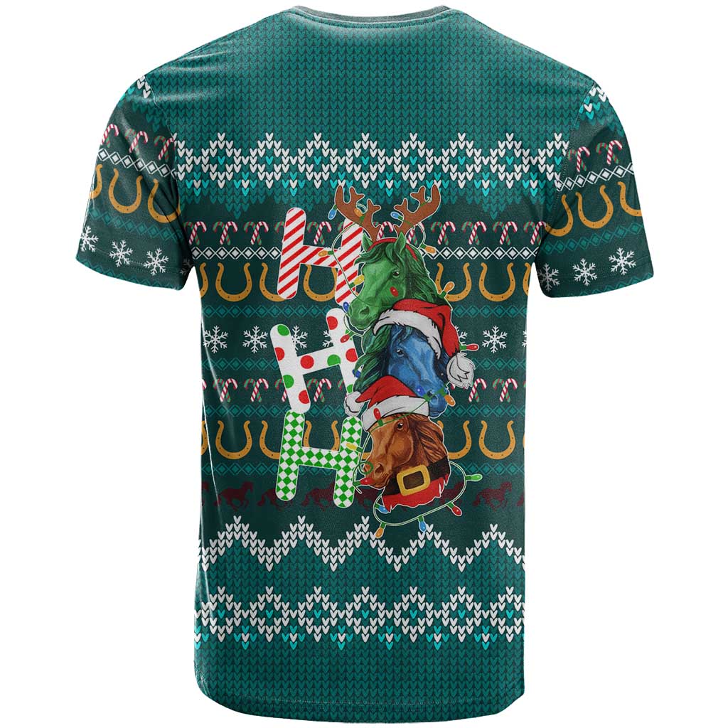 Horse Ho Ho Ho Christmas Design T-Shirt Funny Xmas Holiday Patterns Graphic Tee
