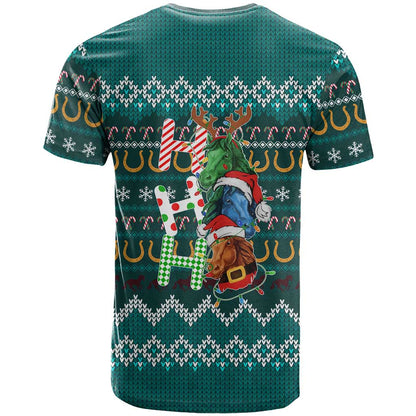 Horse Ho Ho Ho Christmas Design T-Shirt Funny Xmas Holiday Patterns Graphic Tee