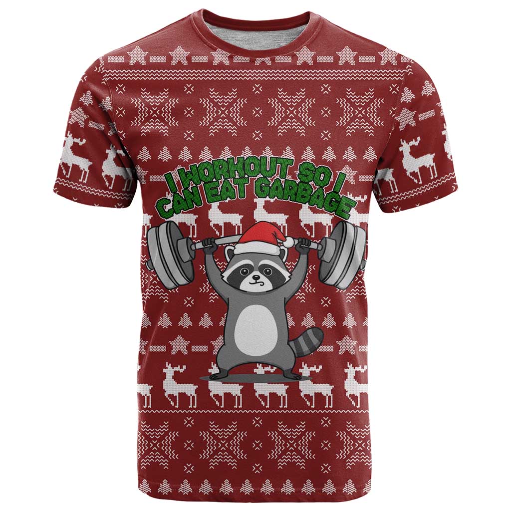 I Workout So I Can Eat Garbage Christmas Design T-Shirt Xmas Holiday Patterns Graphic Tee