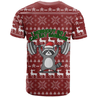 I Workout So I Can Eat Garbage Christmas Design T-Shirt Xmas Holiday Patterns Graphic Tee