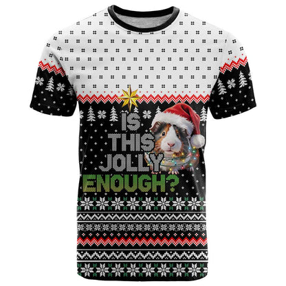 Christmas Is It Jolly Enough Guinea Pig T-Shirt Xmas Holiday Patterns Graphic Tee