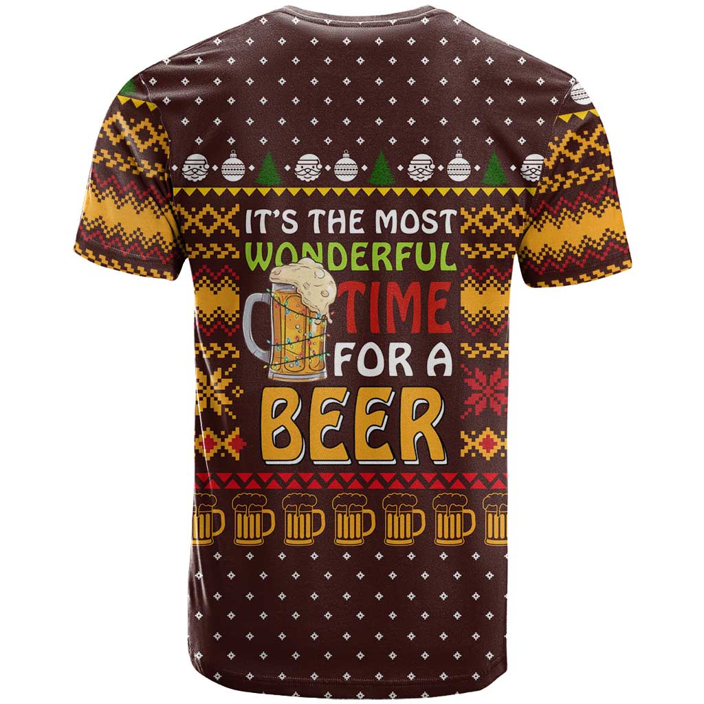 Christmas Its The Most Wonderful Time For A Beer T-Shirt Xmas Holiday Patterns Graphic Tee