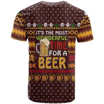 Christmas Its The Most Wonderful Time For A Beer T-Shirt Xmas Holiday Patterns Graphic Tee