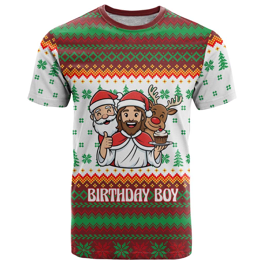 Christmas Jesus Birthday Boy T-Shirt Xmas Holiday Patterns Graphic Tee