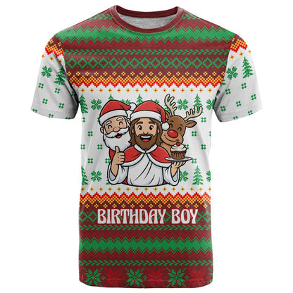 Christmas Jesus Birthday Boy T-Shirt Xmas Holiday Patterns Graphic Tee
