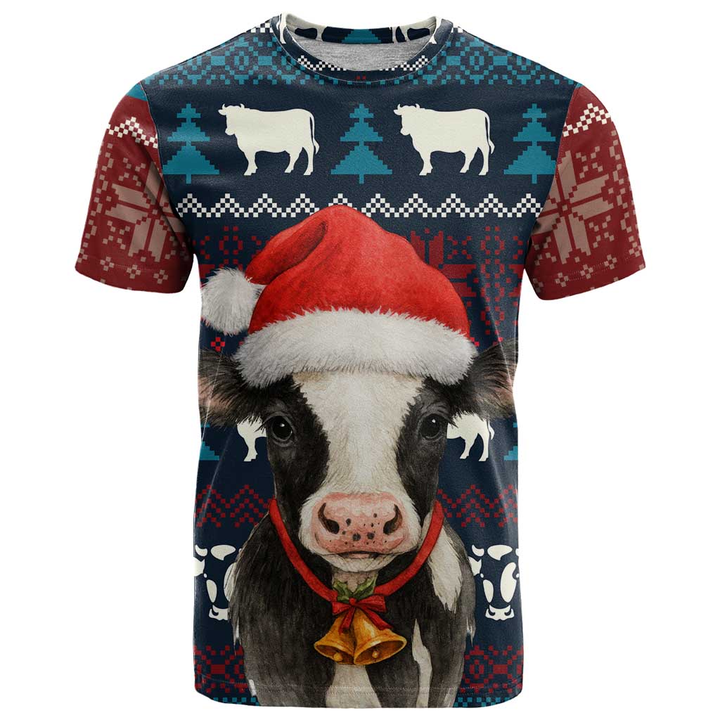 Lovely Cow Christmas T-Shirt Xmas Holiday Patterns Graphic Tee
