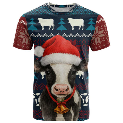 Lovely Cow Christmas T-Shirt Xmas Holiday Patterns Graphic Tee