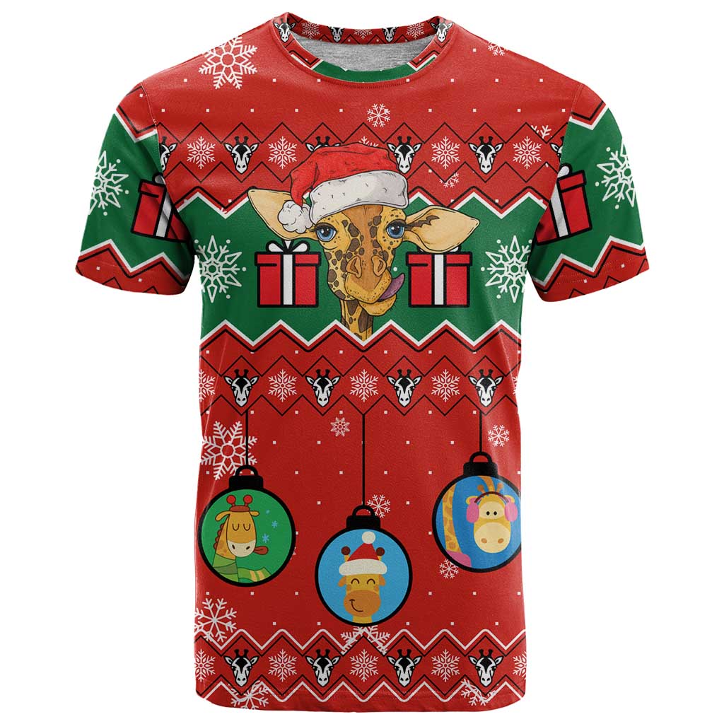Lovely Giraffe Christmas T-Shirt Xmas Holiday Patterns Graphic Tee