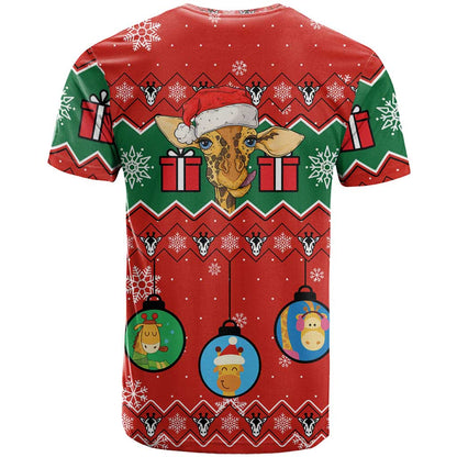 Lovely Giraffe Christmas T-Shirt Xmas Holiday Patterns Graphic Tee