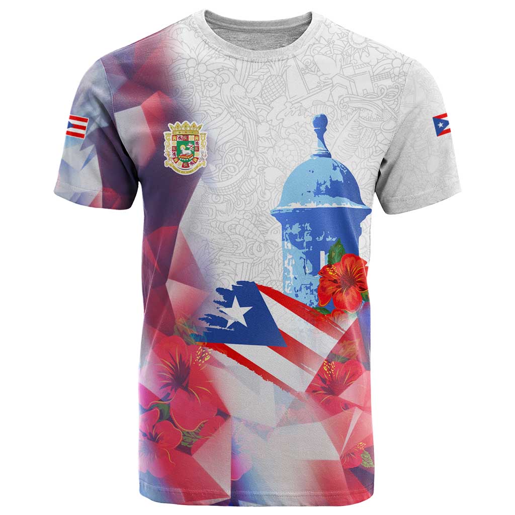 Puerto Rico T-Shirt with Coqui Frog, Hibiscus Flowers, and Flag Landmark Design Graphic Tee