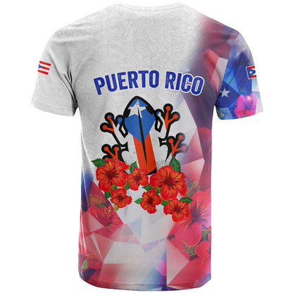 Puerto Rico T-Shirt with Coqui Frog, Hibiscus Flowers, and Flag Landmark Design Graphic Tee