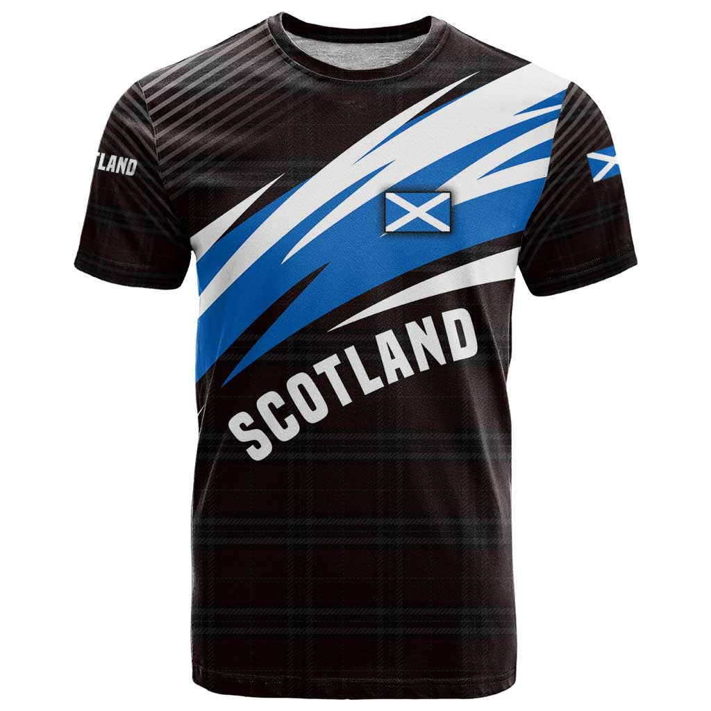 Scotland Lion T-Shirt with Blue and White Saltire and Tartan Pattern Graphic Tee