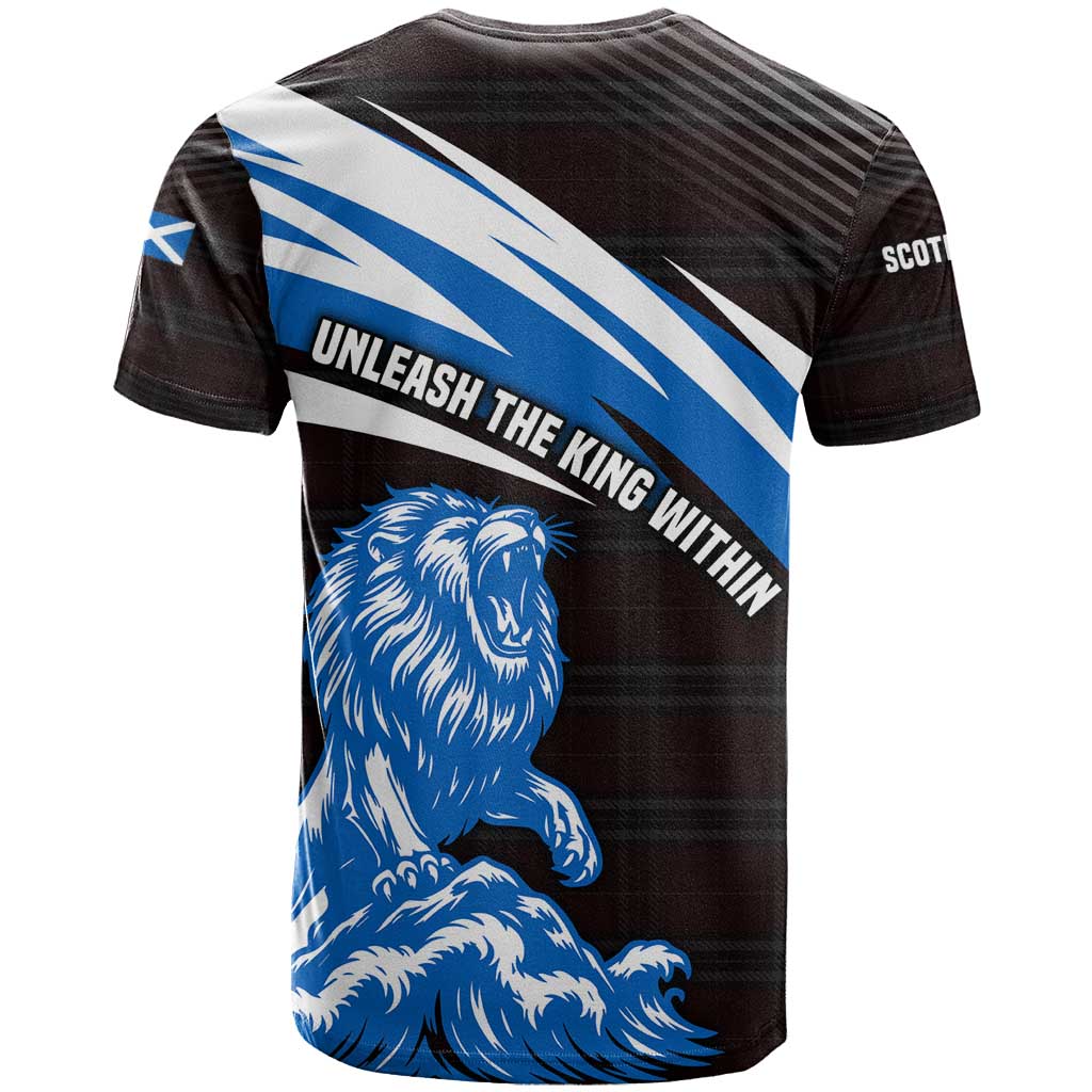 Scotland Lion T-Shirt with Blue and White Saltire and Tartan Pattern Graphic Tee