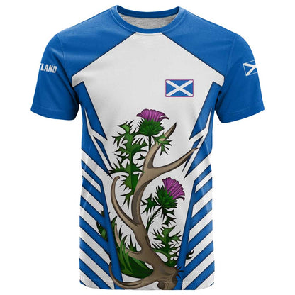 Scotland Thistle and Saltire T-Shirt with Blue and White National Design Graphic Tee
