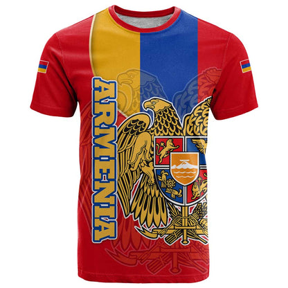 Armenia Flag T-Shirt with National Coat of Arms and Map Design Graphic Tee