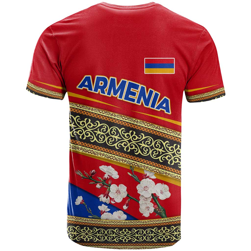 Armenia Traditional Pattern T-Shirt with Floral Motif and National Flag Design Graphic Tee