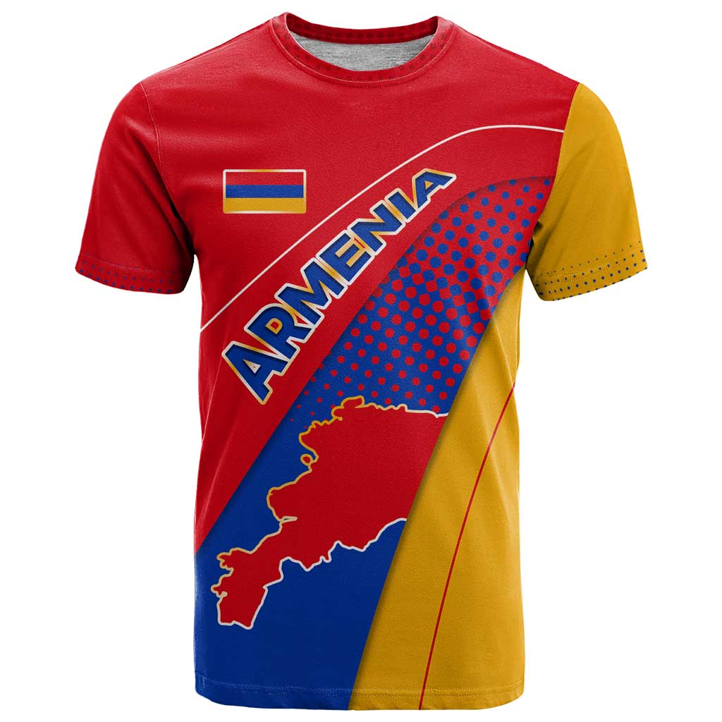 Armenia Flag Colors T-Shirt with National Emblem and Map Design Graphic Tee