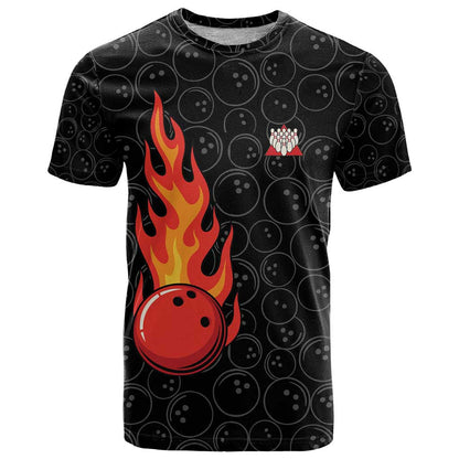 Flaming Bowling Ball T-Shirt with Strike Explosion and Funny Quote Graphic on Bowling Graphic Tee