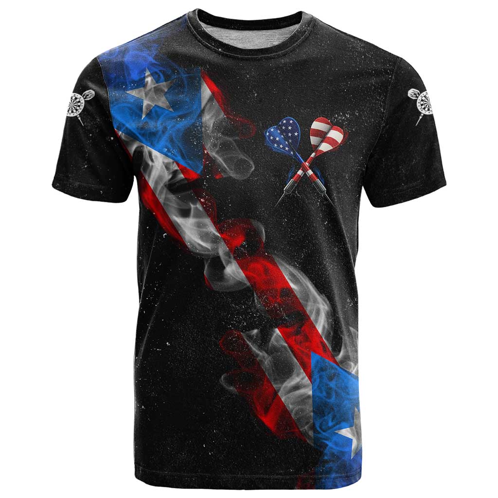 American Flag Smoke Trail T-Shirt with Dartboard and Crossed Darts Graphic Design Graphic Tee