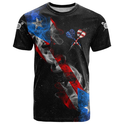 American Flag Smoke Trail T-Shirt with Dartboard and Crossed Darts Graphic Design Graphic Tee