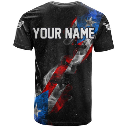 American Flag Smoke Trail T-Shirt with Dartboard and Crossed Darts Graphic Design Graphic Tee