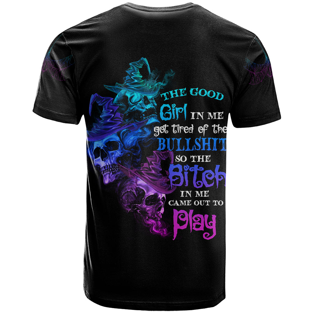 The Good Girl In Me Got Tired Skull Witch Halloween T-Shirt Graphic Tee