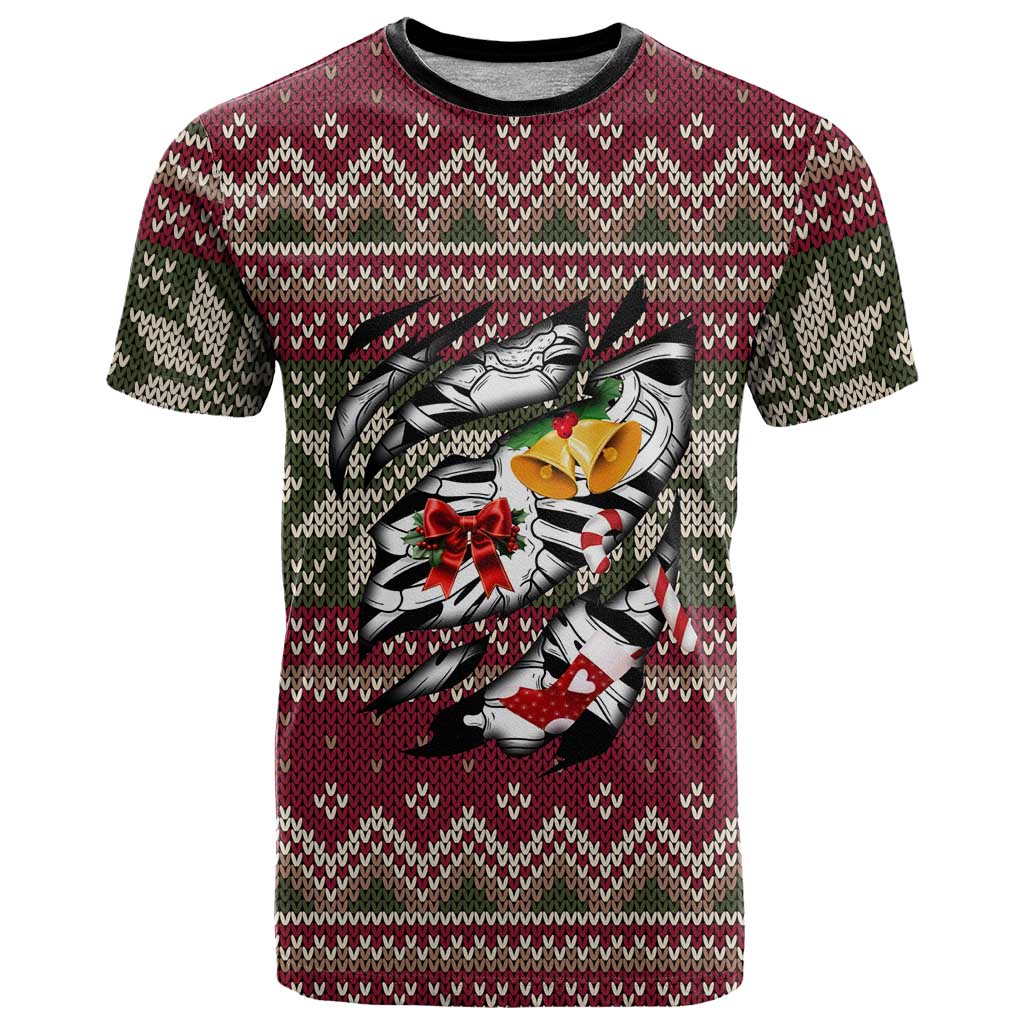 Skeleton Candy Cane Christmas T-Shirt Xmas Holiday Patterns Graphic Tee