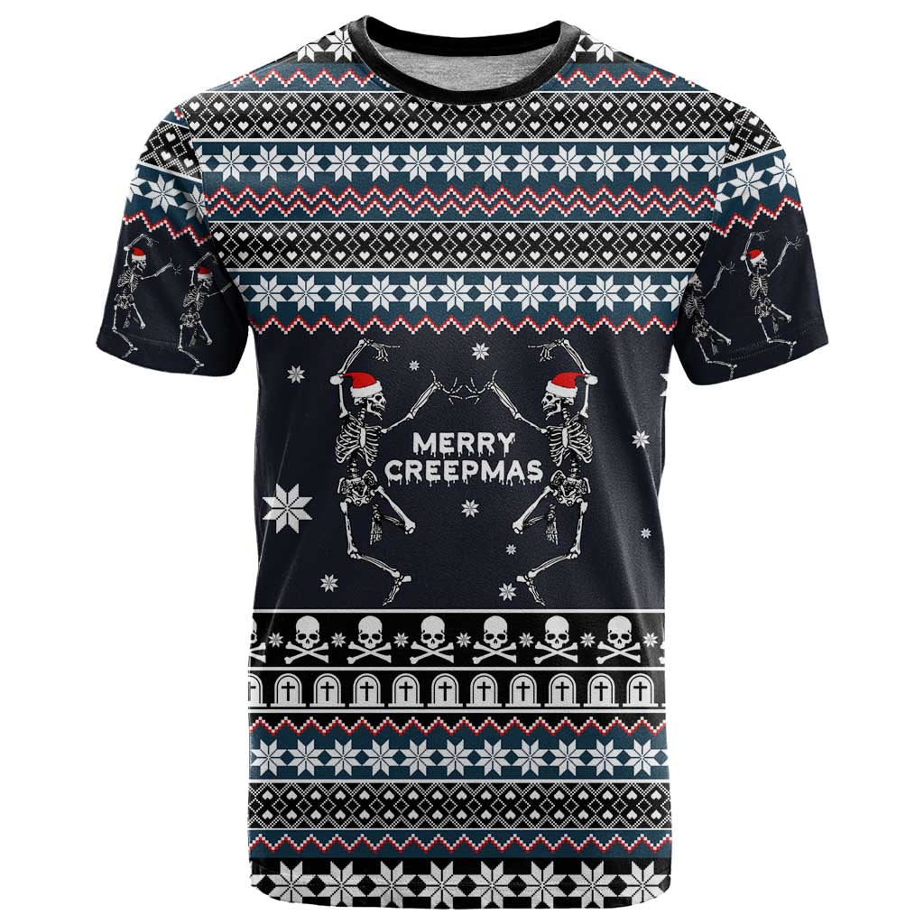 Skeleton Merry Creepmas Christmas T-Shirt Xmas Holiday Patterns Graphic Tee