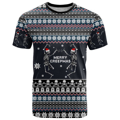 Skeleton Merry Creepmas Christmas T-Shirt Xmas Holiday Patterns Graphic Tee