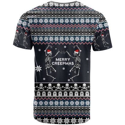 Skeleton Merry Creepmas Christmas T-Shirt Xmas Holiday Patterns Graphic Tee