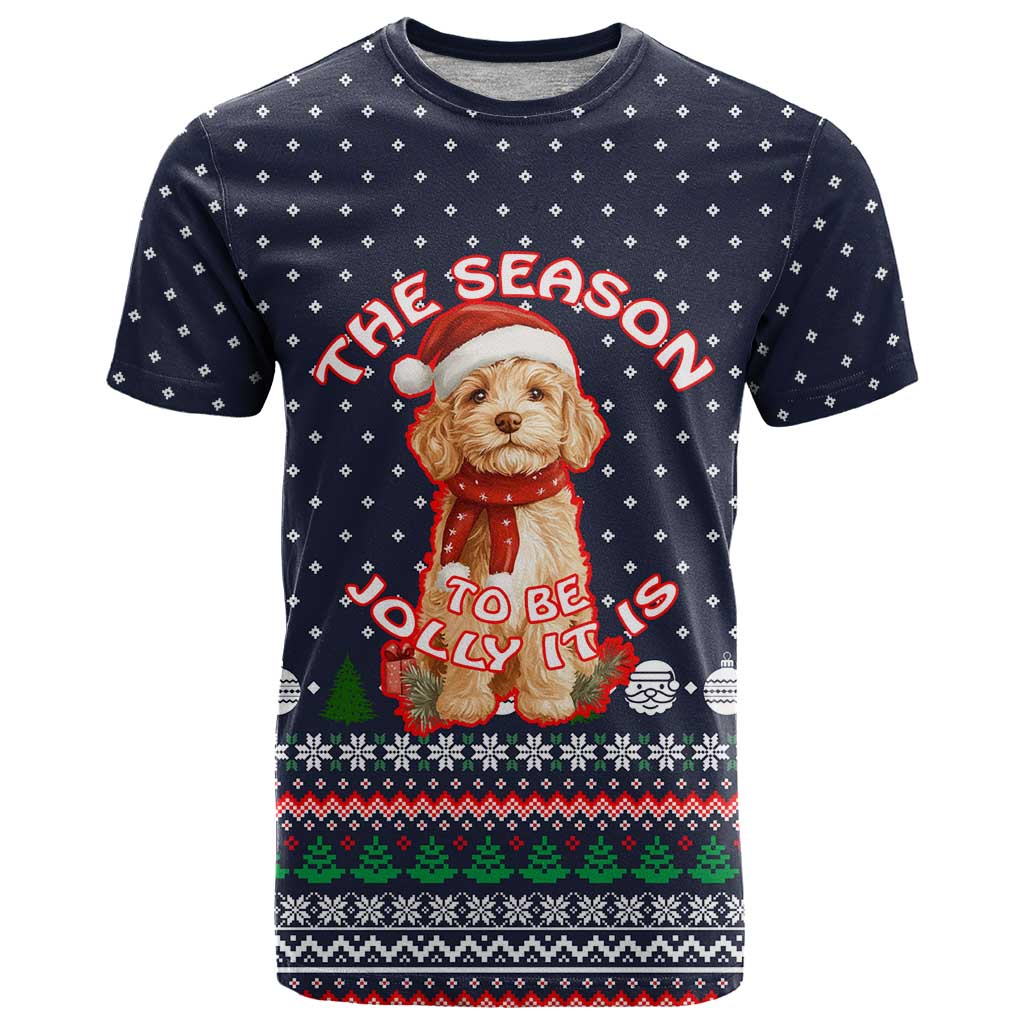 The Season To Be Jolly Goldendoodle Christmas T-Shirt Xmas Holiday Patterns Graphic Tee