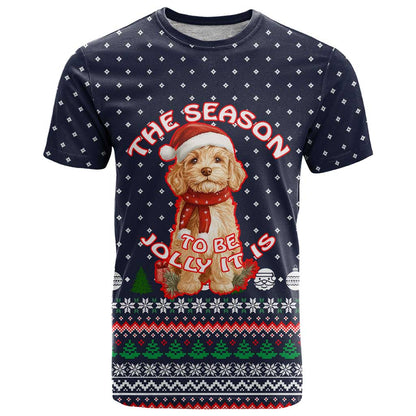 The Season To Be Jolly Goldendoodle Christmas T-Shirt Xmas Holiday Patterns Graphic Tee