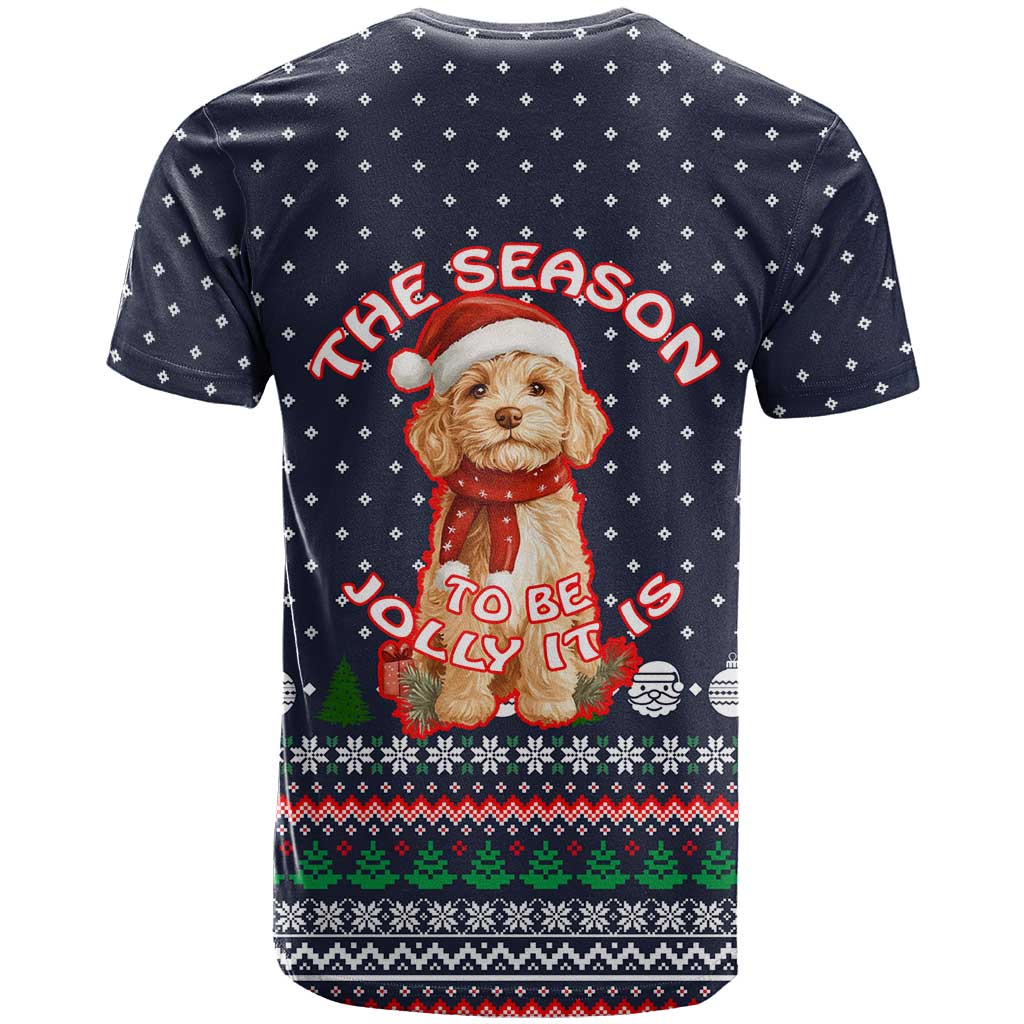 The Season To Be Jolly Goldendoodle Christmas T-Shirt Xmas Holiday Patterns Graphic Tee