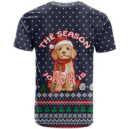 The Season To Be Jolly Goldendoodle Christmas T-Shirt Xmas Holiday Patterns Graphic Tee