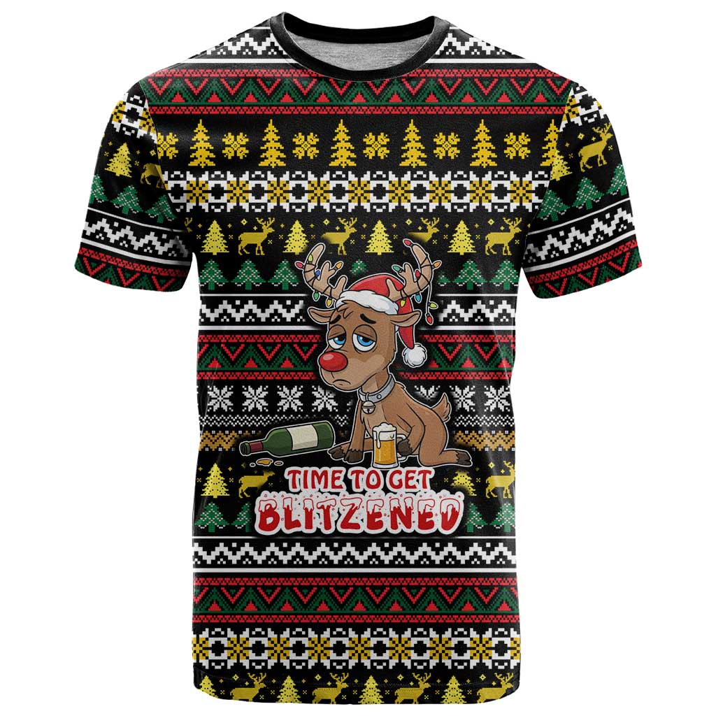 Time To Get Blitzened Christmas T-Shirt Xmas Holiday Patterns Graphic Tee