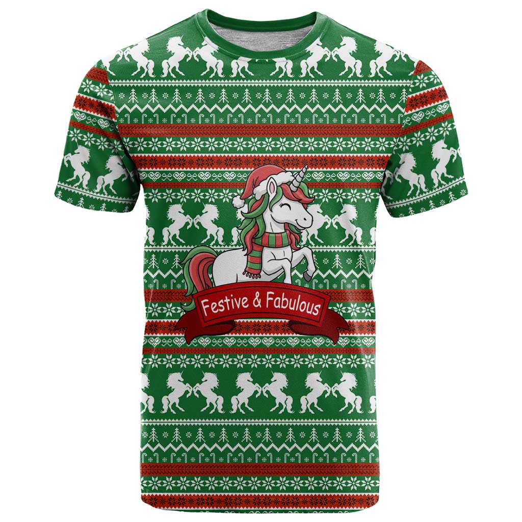 Unicorn Festive Fabulous Christmas T-Shirt Xmas Holiday Patterns Graphic Tee