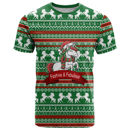 Unicorn Festive Fabulous Christmas T-Shirt Xmas Holiday Patterns Graphic Tee