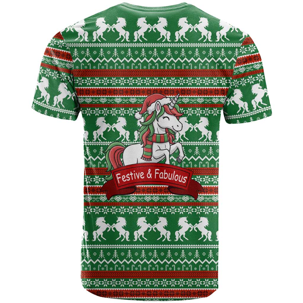 Unicorn Festive Fabulous Christmas T-Shirt Xmas Holiday Patterns Graphic Tee