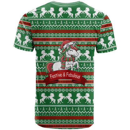 Unicorn Festive Fabulous Christmas T-Shirt Xmas Holiday Patterns Graphic Tee