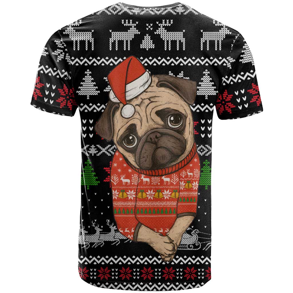 Lovely Pug Dog Christmas T-Shirt Xmas Holiday Patterns Graphic Tee