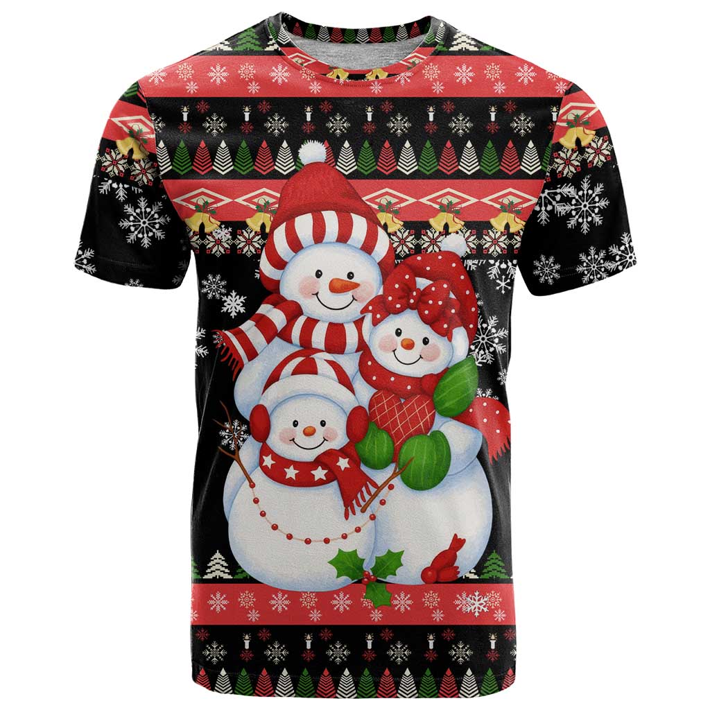 Lovely Snowman Christmas T-Shirt Xmas Holiday Patterns Graphic Tee