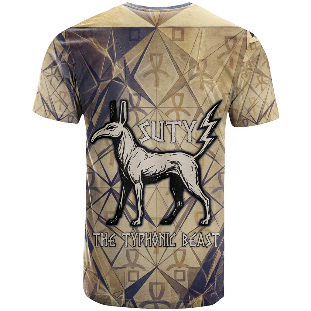 Suty T-Shirt with Typhonic Beast Staff Ancient Egypt Symbolism Graphic Tee