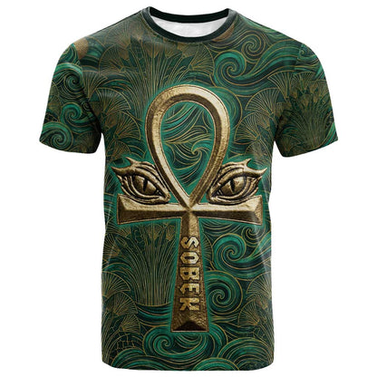 Sobek Crocodile Warrior T-Shirt with Ankh Ancient Egyptian Motif in Emerald Graphic Tee