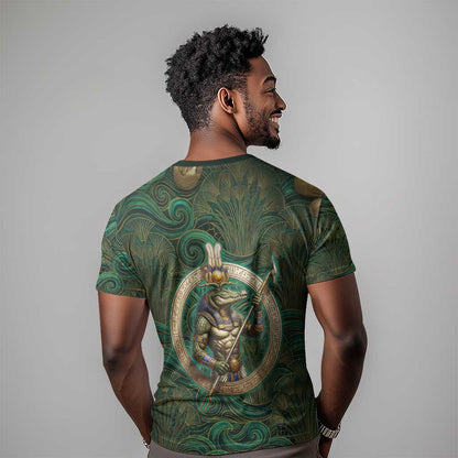 Sobek Crocodile Warrior T-Shirt with Ankh Ancient Egyptian Motif in Emerald Graphic Tee