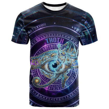 Thoth Ancient Egyptian Cosmic T-Shirt with Sacred Eye and Baboon Symbol Theme Graphic Tee