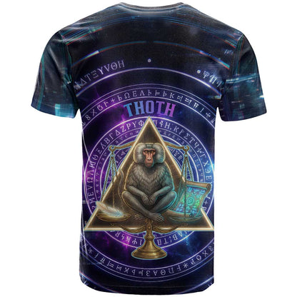 Thoth Ancient Egyptian Cosmic T-Shirt with Sacred Eye and Baboon Symbol Theme Graphic Tee