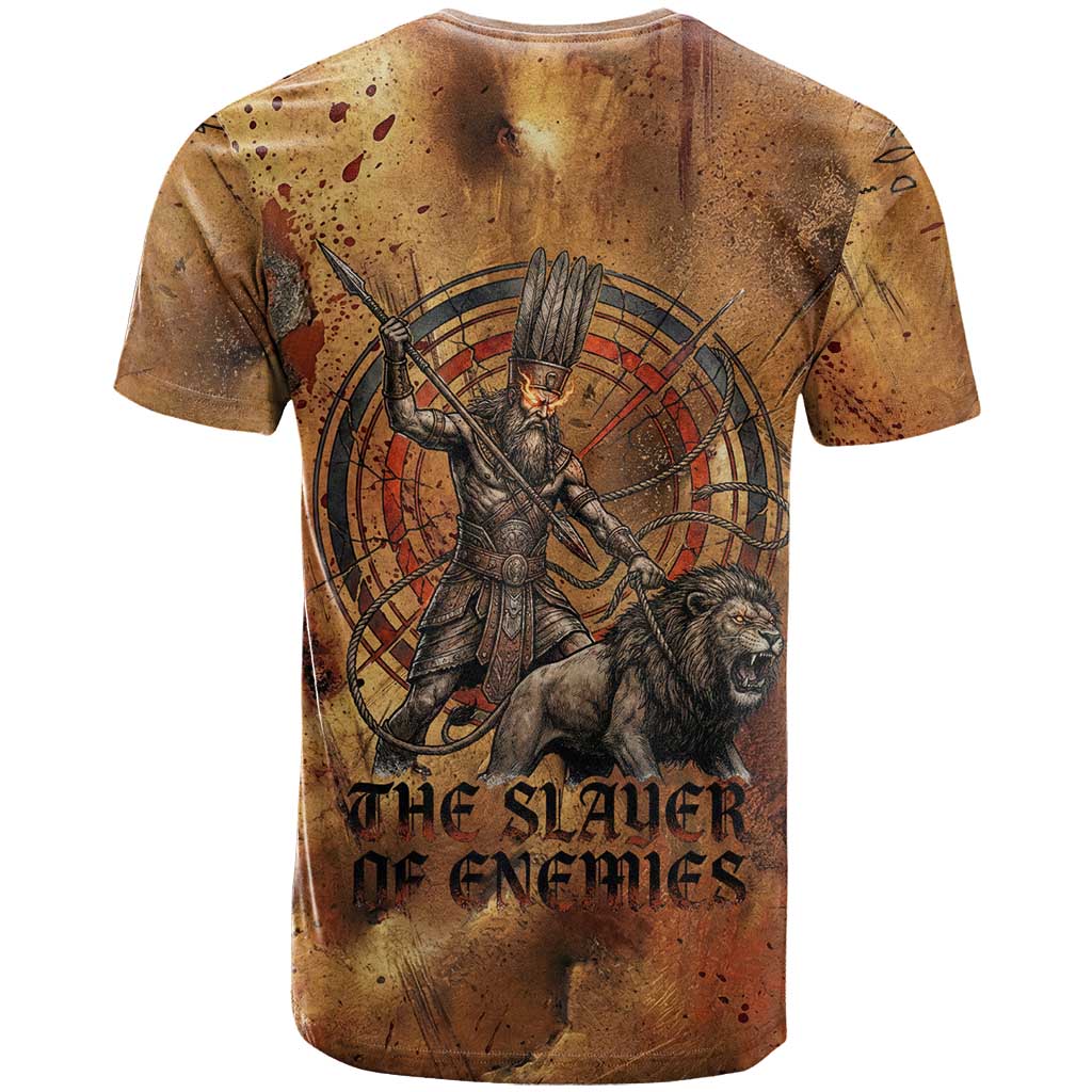 Onuris T-Shirt Egyptian War God Slayer of Enemies Spear Lion Ancient Battle Graphic Tee