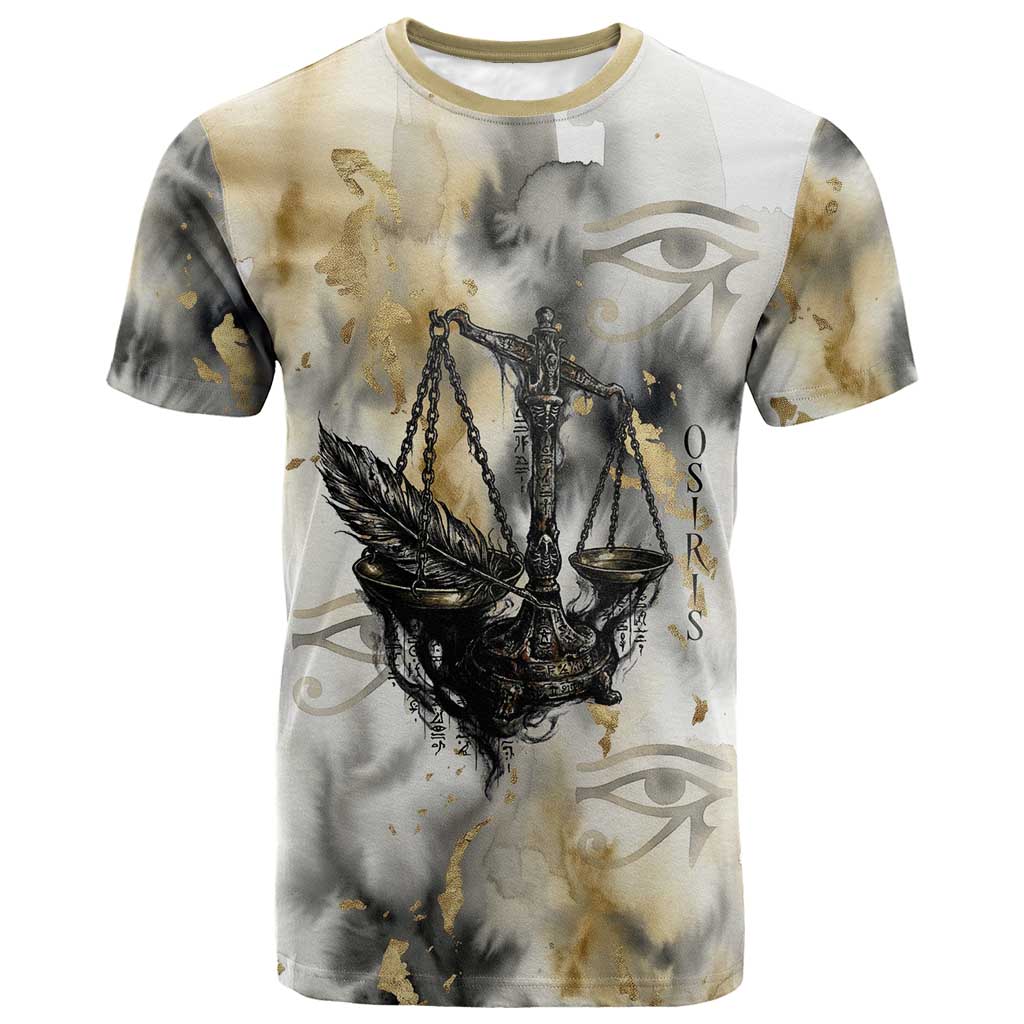 Osiris Egyptian T-Shirt God of Afterlife Feather Scale Judgment Eye of Horus Graphic Tee
