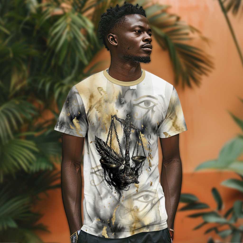 Osiris Egyptian T-Shirt God of Afterlife Feather Scale Judgment Eye of Horus Graphic Tee